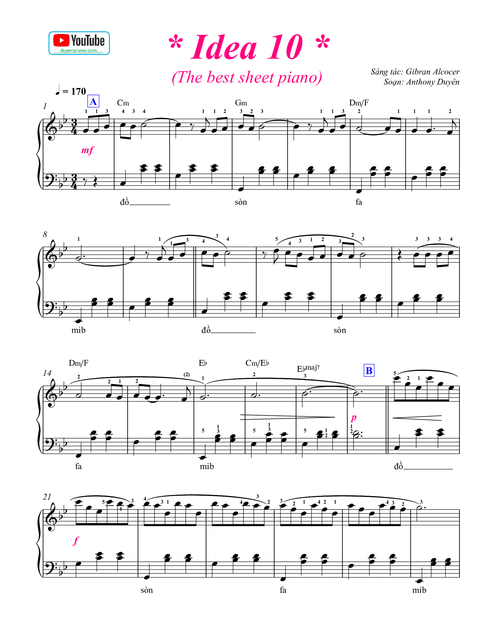 Idea 10 - the best piano free sheet