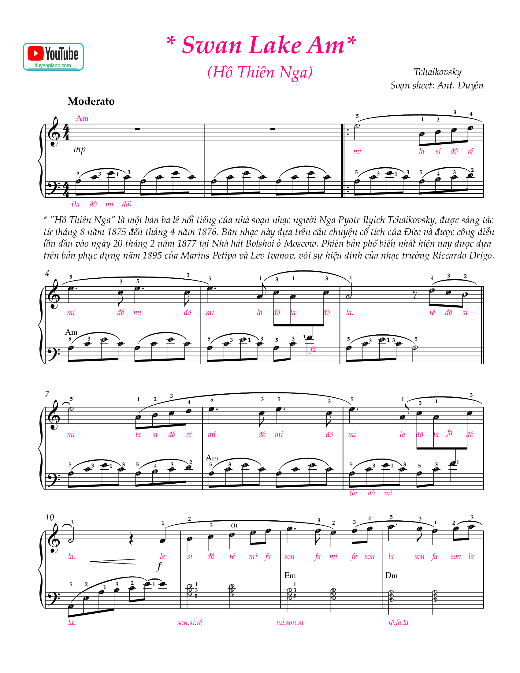 Swan lake - Hồ Thiên Nga - sheet pdf