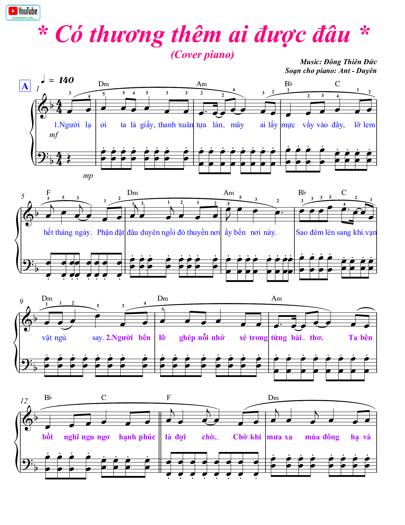 Có Thương Thêm Ai Được Đâu - sheet piano pdf