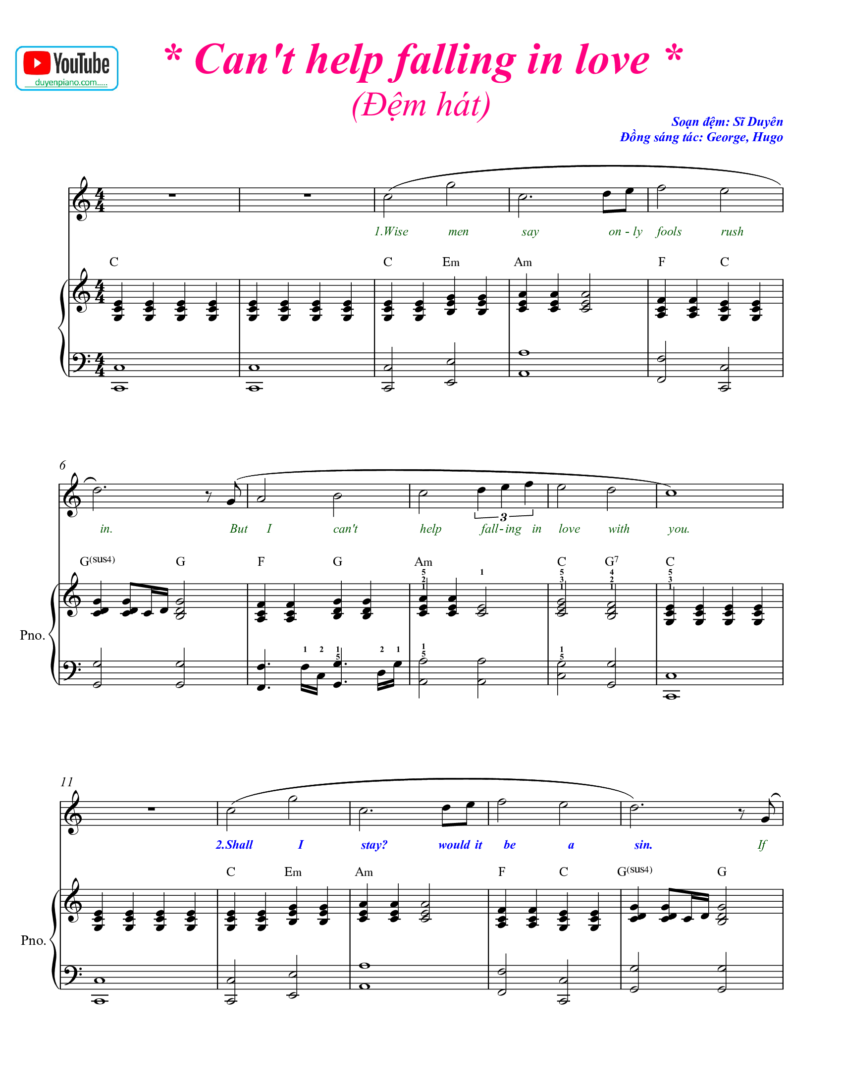 Can't help falling in love - đệm hát free sheet pdf