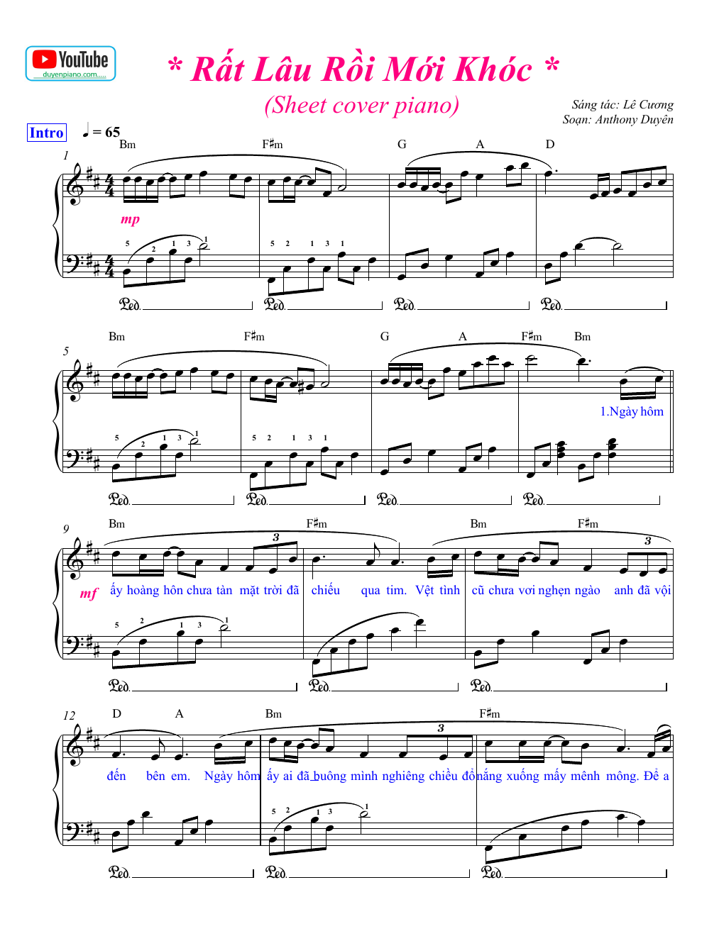 Rất lâu rồi mới khóc - sheet piano pdf