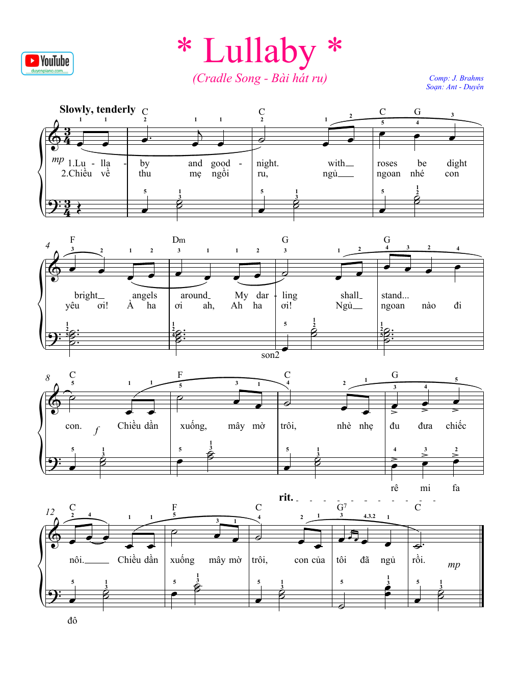 Lullaby - Cradle Song" (Brahms) pdf
