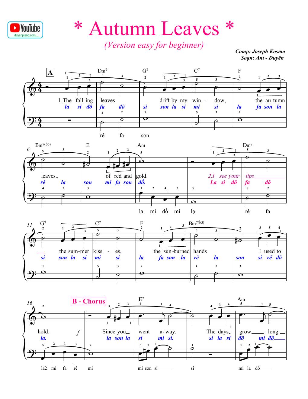 Autumn Leaves - Sheet for beginner pdf