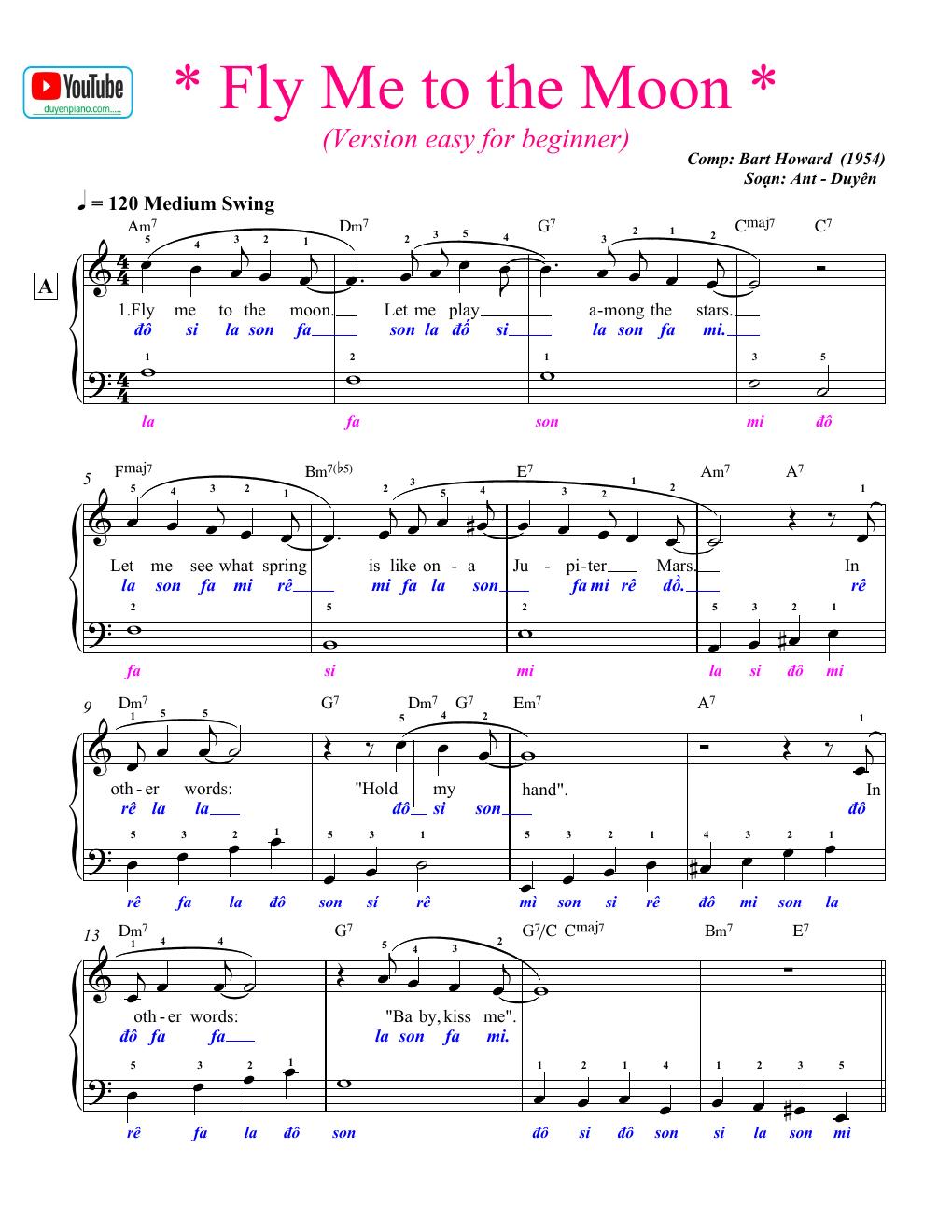 Fly me to The Moon - Sheet easy for beginner