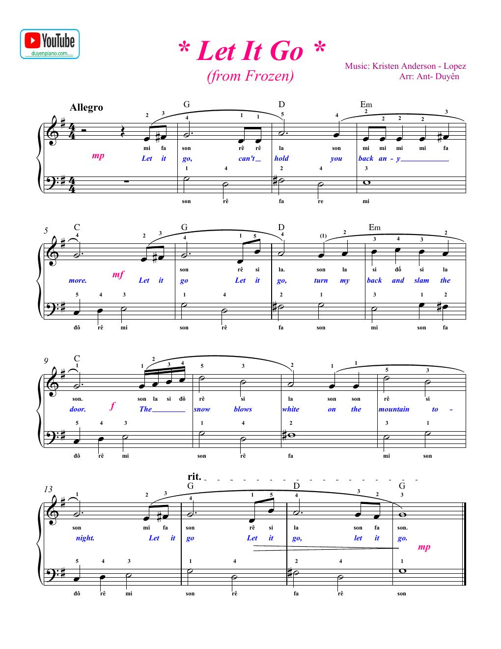 Let it go - sheet for beginner, chilfrens pdf