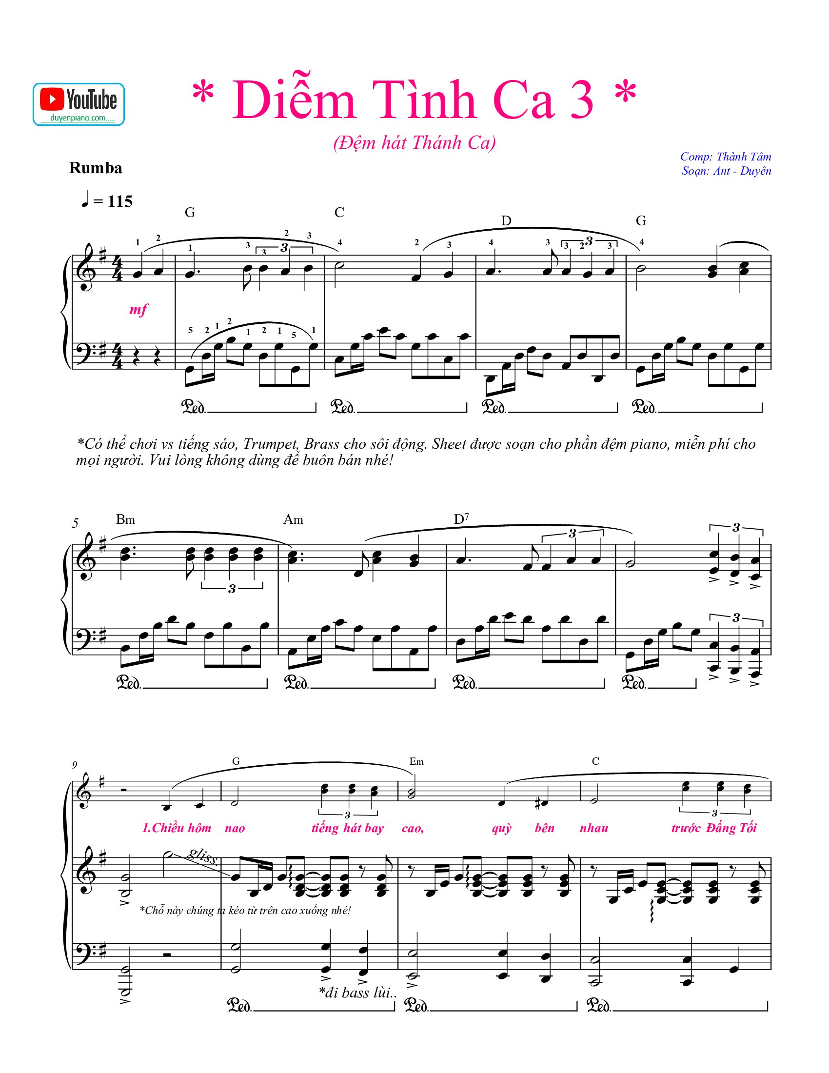 Diễm Tình Ca 3 - sheet đệm hát